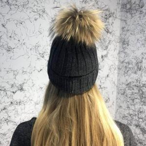 Фото Аксессуары Moncler Winter Hat Knitted Pompon and Scarf Dark Gray