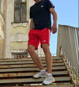 Фото Одежда Шорты трикотажные в стиле Adidas Three line красные