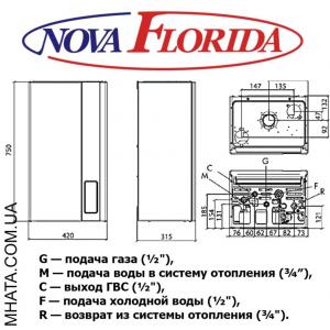 Фото Газовые котлы, Котел настенный двухконтурный Газовый котел Nova Florida Orion CTFS 28 (двухконтурный, турбированый) ЖК дисплей