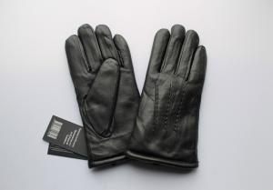 Фото  Мужские кожаные перчатки зимние, мех, черные