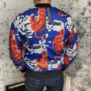 Фото Одежда Gucci Flora Tiger Print Silk Bomber Jacket Blue