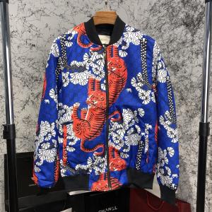 Фото Одежда Gucci Flora Tiger Print Silk Bomber Jacket Blue