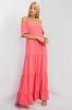 Длинный сарафан в пол NIMFA с рукавами и тонкими бретелями кораллового цвета