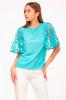 Бирюзовая блуза ABELLA с широкими кружевными рукавами