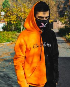 Фото Одежда Двухцветный худи Be Happy черно-оранжевый