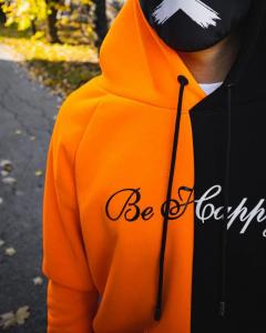 Фото Одежда Двухцветный худи Be Happy черно-оранжевый