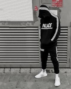 Фото Одежда Теплое худи кенгуру Adidas x Palace Черный