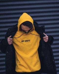 Фото Одежда Теплое худи унисекс в стиле Off White Cross желтое