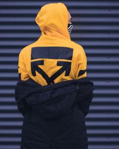 Фото Одежда Теплое худи унисекс в стиле Off White Cross желтое