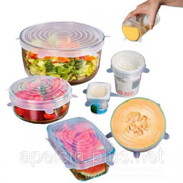 Фото  Крышки силиконовые для хранения продуктов набор из 6 штук от 6 см до 19,5 см ОПТ