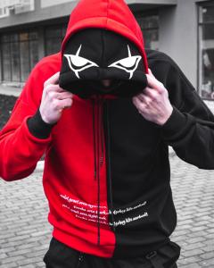 Фото Одежда Теплое худи унисекс Пушка Огонь Twins черно-красное