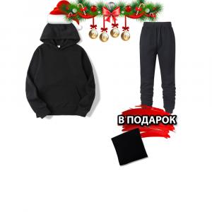 Фото Одежда Утепленная черная толстовка в подарок штаны и бафф