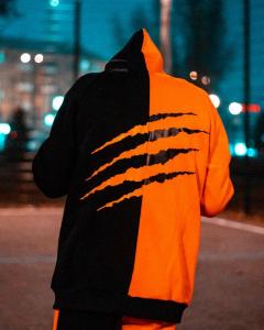 Фото Одежда Теплое худи унисекс Пушка Огонь Scratch черно-оранжевое