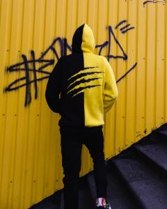 Фото Одежда Теплое худи унисекс Пушка Огонь Scratch Черно-желтое