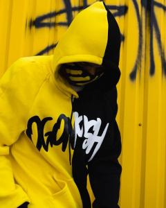 Фото Одежда Теплое худи унисекс Пушка Огонь Scratch Черно-желтое