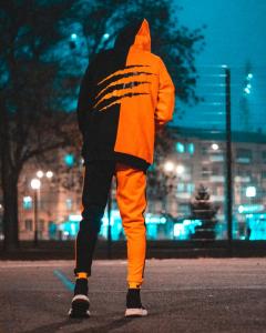 Фото  Теплые спортивные штаны Be Happy черно-оранжевые