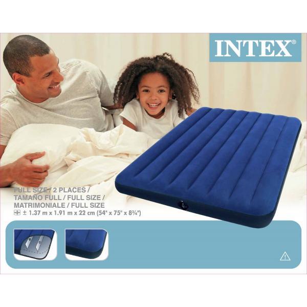 Фото Матрасы, надувные кровати Матрас 1,5 полуторный надувной  Intex Classic Downy 137Х191Х22 см.