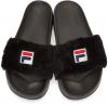  Женские сланцы Baja East x Fila Women's Faux Fur Pool "Black" (Фила) черные Сандалии, вьетнамки, сланцы женские в Украине
