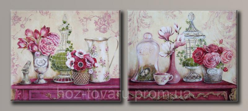 Модульная картина на холсте  из 2-х частей "Чайные розы"