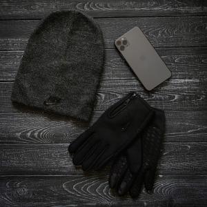 Фото Шапки, кепки Мужской комплект шапка серая + перчатки черные Nike зимний.