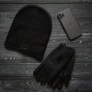 Фото Шапки, кепки Мужской комплект  черный шапка  + перчатки Nike зимний.