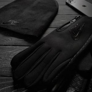 Фото Шапки, кепки Мужской комплект  черный шапка  + перчатки Nike зимний.