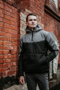 Фото  Мужская ветровка анорак  весна  осень Intruder Hypnotic (серо - черный)