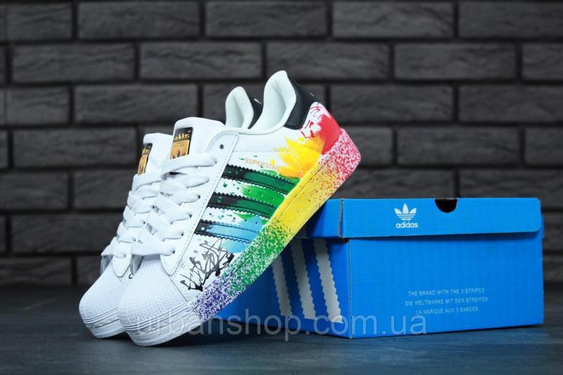 Фото Новинки №2., Чоловіче взуття, Adidas, Superstar Жіночі кросівки AD Superstar ii rainbow paint splatter white black. ТОП Репліка ААА класу.