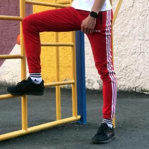 Фото Одежда Спортивные штаны в стиле Adidas Thre line красные