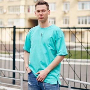 Фото Одежда Футболка оверсайз базовая мужская Пушка Огонь Lindra бирюзовая