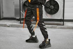 Фото Одежда Брюки карго мужские Пушка Огонь Belt с рефлективом черные