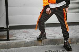 Фото Одежда Брюки карго мужские Пушка Огонь Belt с рефлективом черные