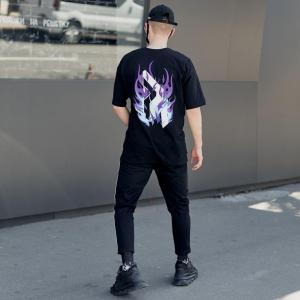 Фото Одежда Футболка оверсайз мужская Пушка Огонь Flame черная