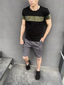 Фото Одежда Комплект шорты Miami футболка 'Color Stripe' черная с полосой цвета хаки