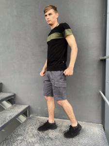 Фото Одежда Комплект шорты Miami футболка 'Color Stripe' черная с полосой цвета хаки