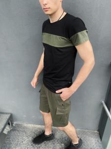 Фото Одежда Комплект шорты хаки Miami футболка 'Color Stripe' черная с полосой цвета хаки