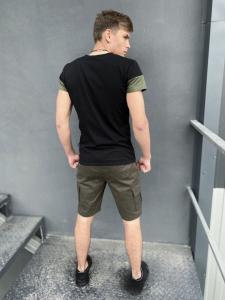 Фото Одежда Комплект шорты хаки Miami футболка 'Color Stripe' черная с полосой цвета хаки