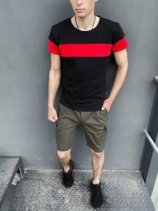 Фото Одежда Комплект шорты хаки Miami футболка 'Color Stripe' черная с красной полосой