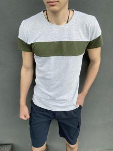 Фото Одежда Комплект шорты синие Miami футболка 'Color Stripe' светло- серая с полосой цвета хаки