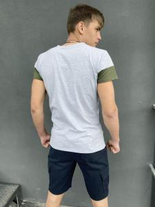 Фото Одежда Комплект шорты синие Miami футболка 'Color Stripe' светло- серая с полосой цвета хаки