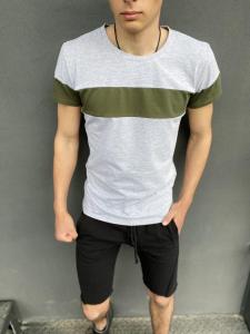 Фото Одежда Комплект шорты черные двухнитка Intruder футболка 'Color Stripe' светло- серая с полосой цвета хаки