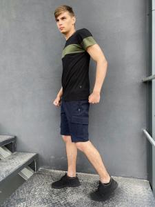 Фото Одежда Комплект синие шорты Miami футболка 'Color Stripe' черная с полосой цвета хаки