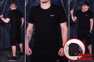 Фото Одежда Комплект футболка черная Nike  Шорты  черные Nike + барсетка в подарок