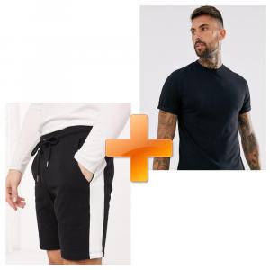 Фото Одежда Летний комплект DNK MAFIA Шорты черные с лампасом и черной футболка