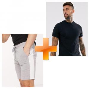 Фото Одежда Летний комплект DNK MAFIA Шорты серые с лампасом и черная футболка