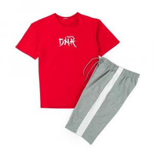 Фото Одежда Комплект футболка красная DNK MAFIA + шорты серые с белым лампасом