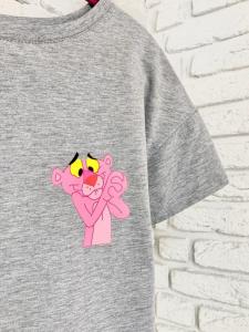 Фото Одежда Футболка серая с принтом Pink Panther