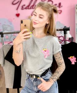 Фото Одежда Футболка серая с принтом Pink Panther