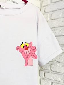 Фото Одежда Футболка белая с принтом Pink Panther