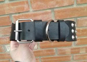 Фото  Кожаный ошейник для собаки с маленькими шипами черный